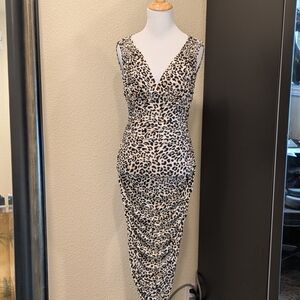Norma Kamali Leopard Ruched Midi Dress Sleeveless Side Gathered – Size S